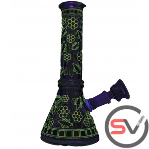 BEES AND HONEYCOMB GLASS MINI BEAKER 8inch - RED (GLOW IN DARK)